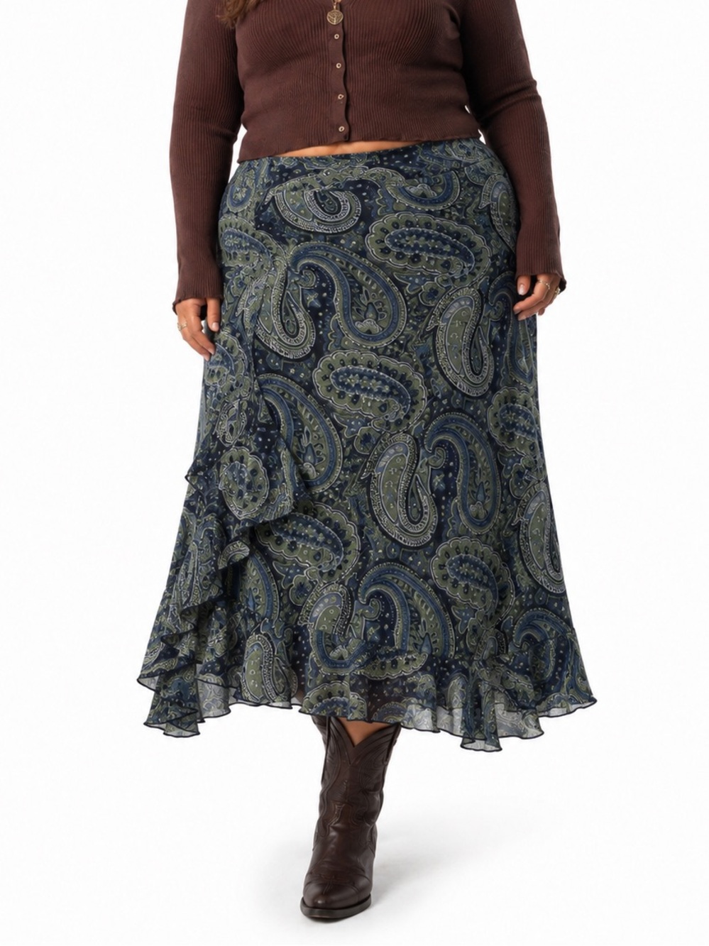 Vintage Y2K Style & Co. Paisley Handkerchief style Hem Midi Skirt Sz 14 34”-40”